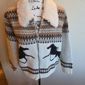 Cozy Knit Jacket with Horse Pattern